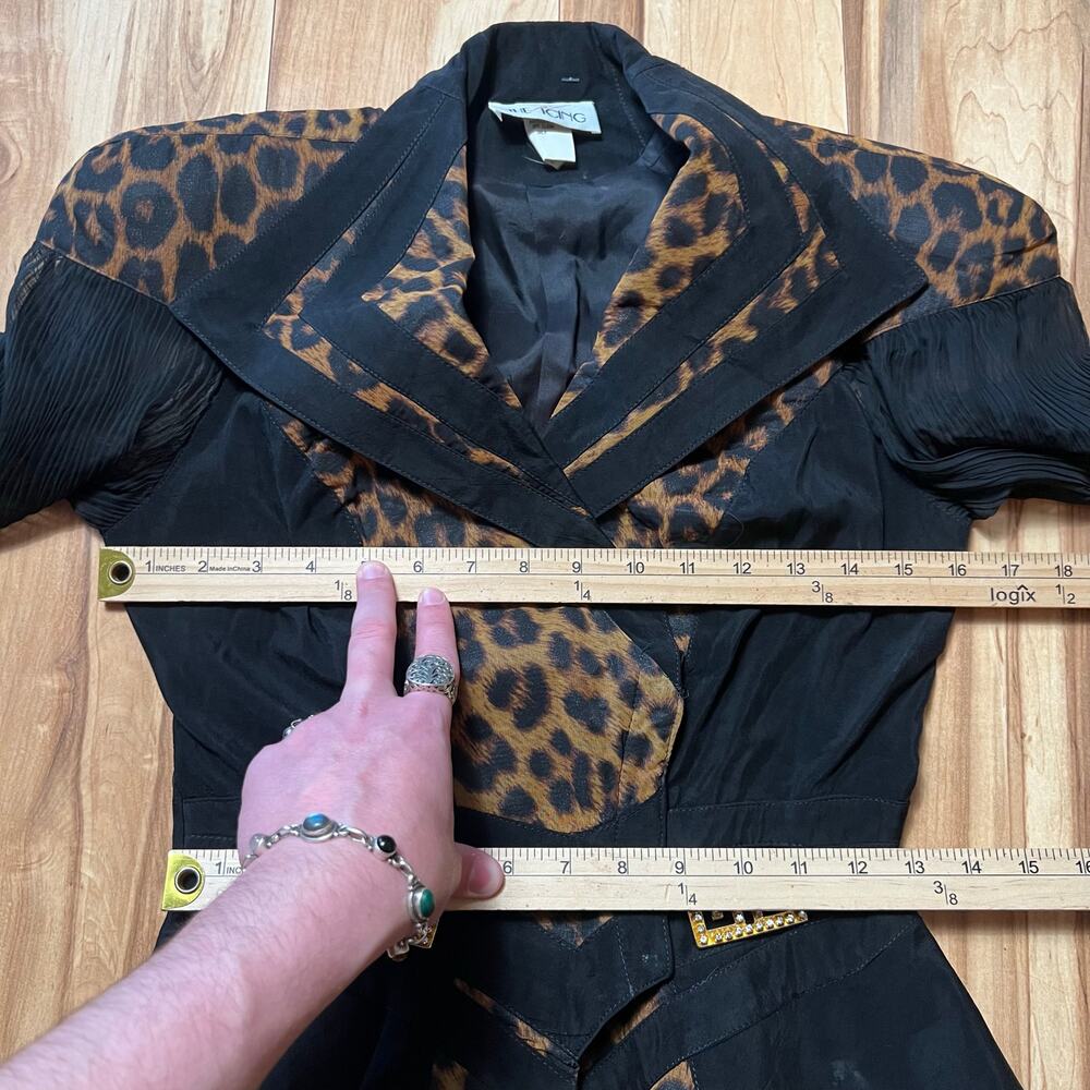 VINTAGE 80s Peplum Leopard Coat Blazer Size 4 Chiffon Glam Avant Garde - Picture 2 of 8